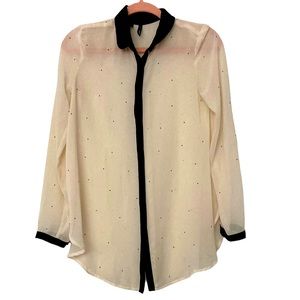 Mango Suit Ivory Black Skull Button Down Shirt Blouse Sheer Size 4
